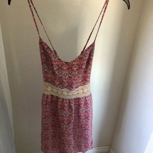 Pink multi patterned dress w/cross-back straps